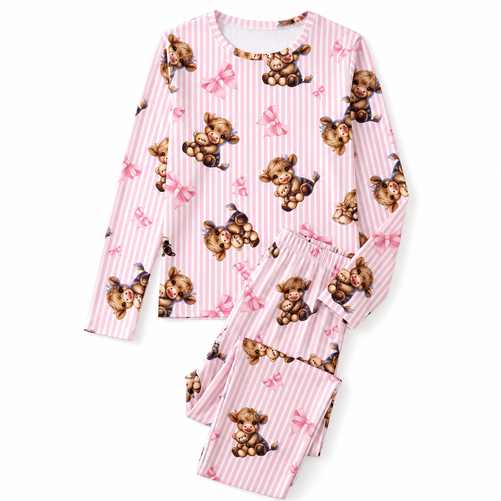 Women's Soft Milk Silk Pajama Set Long Sleeve Top and Long Pants Casual Loungewear