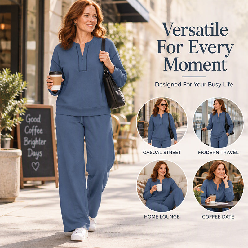 Women's Long Sleeve Half-Zip Top & Wide-Leg Pants Set