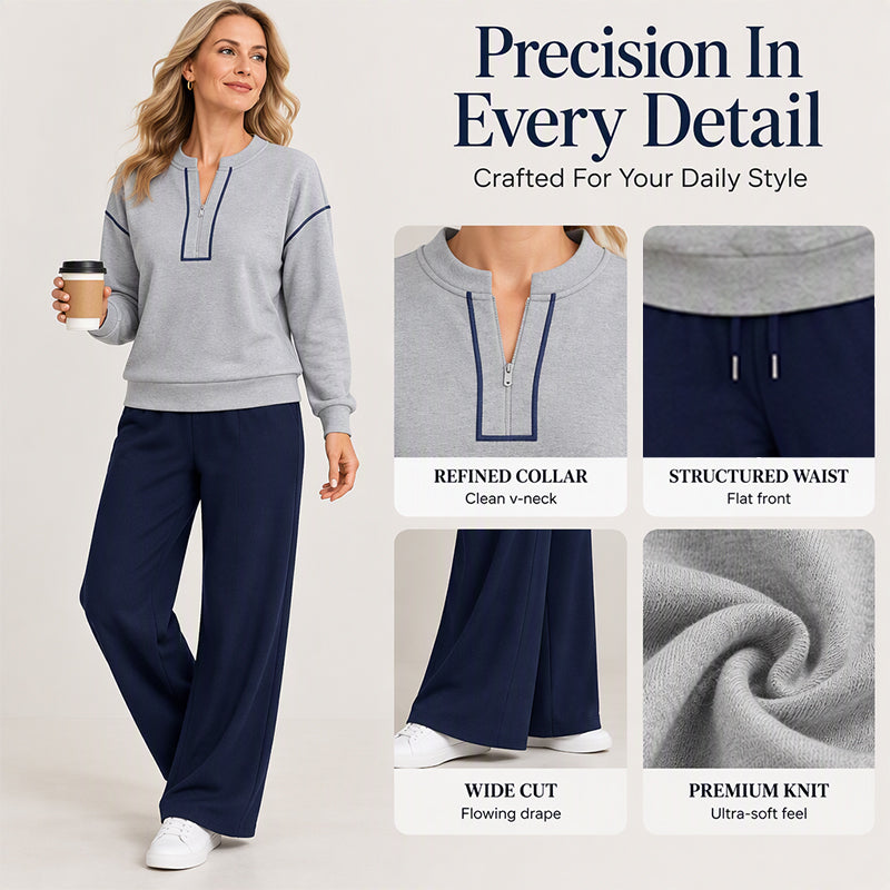 Women's Long Sleeve Half-Zip Top & Wide-Leg Pants Set