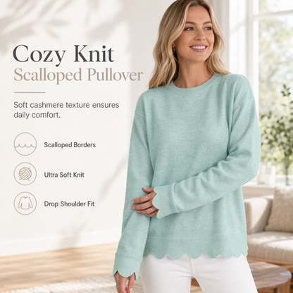 🌸 Clean Crew Neck Look | Women's Scalloped Hem Crew Neck Sweatshirt