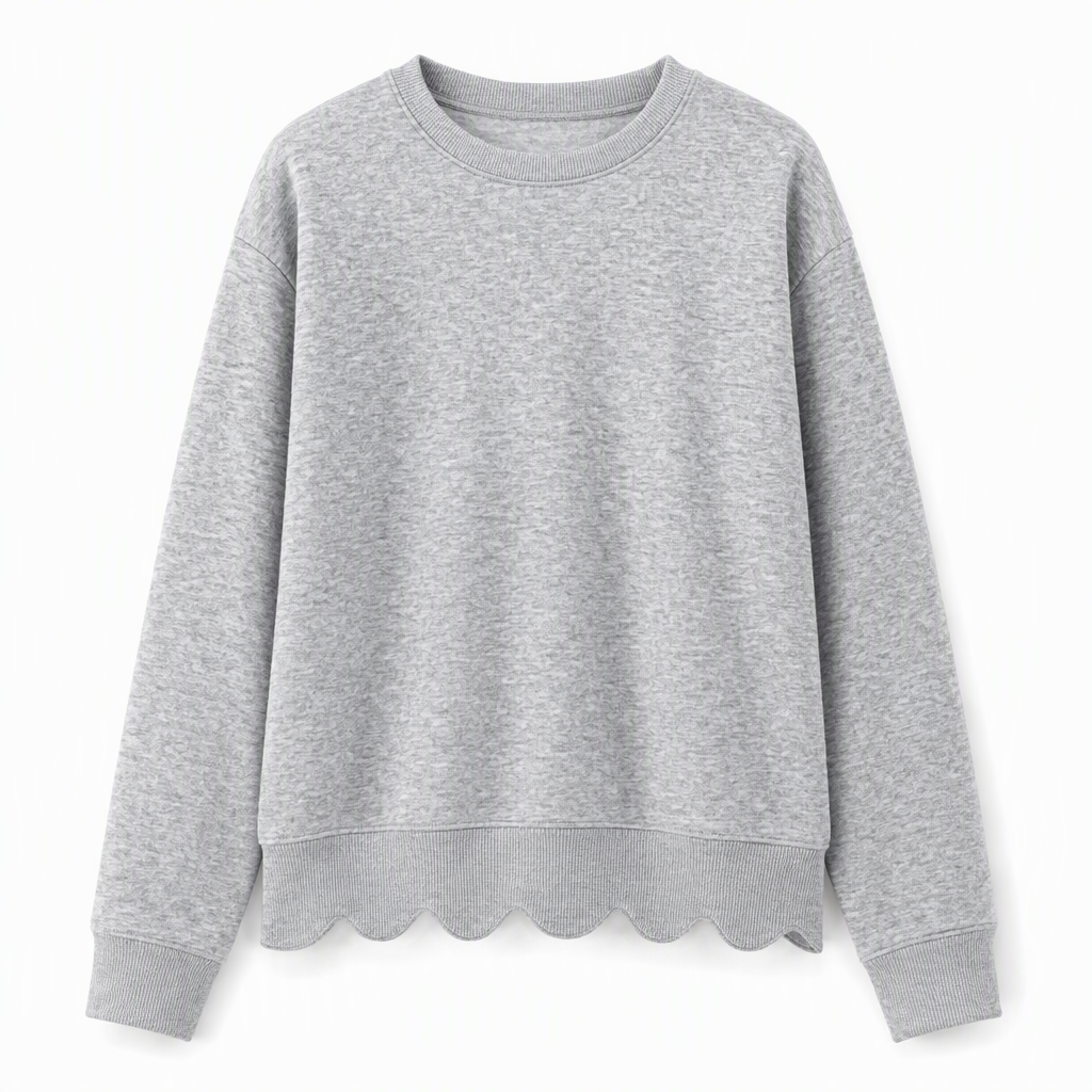 🌸 Clean Crew Neck Look | Women's Scalloped Hem Crew Neck Sweatshirt