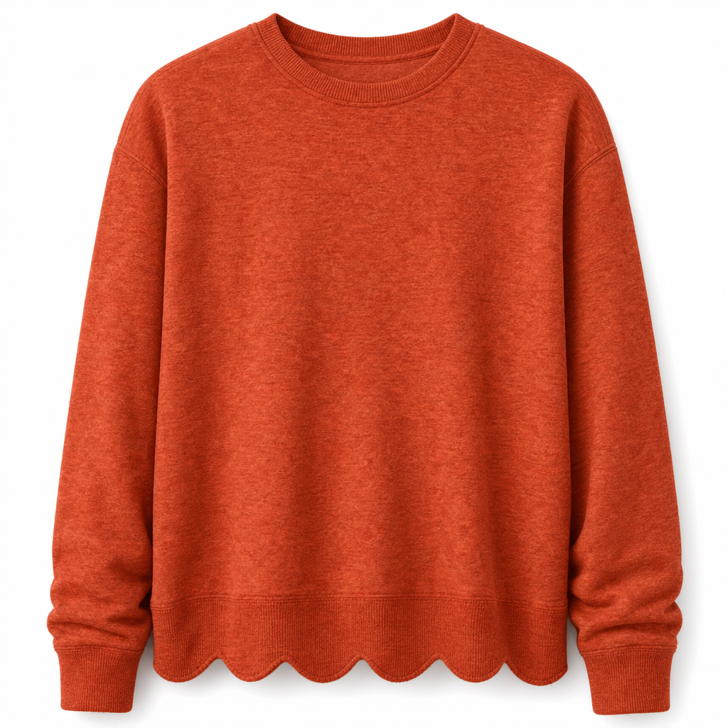 🌸 Clean Crew Neck Look | Women's Scalloped Hem Crew Neck Sweatshirt