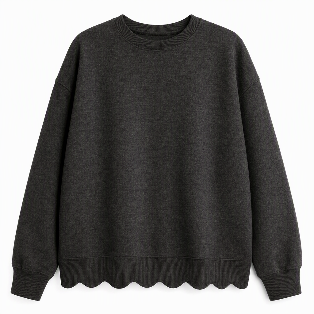 🌸 Clean Crew Neck Look | Women's Scalloped Hem Crew Neck Sweatshirt