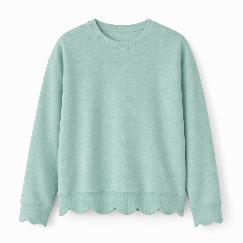 🌸 Clean Crew Neck Look | Women's Scalloped Hem Crew Neck Sweatshirt
