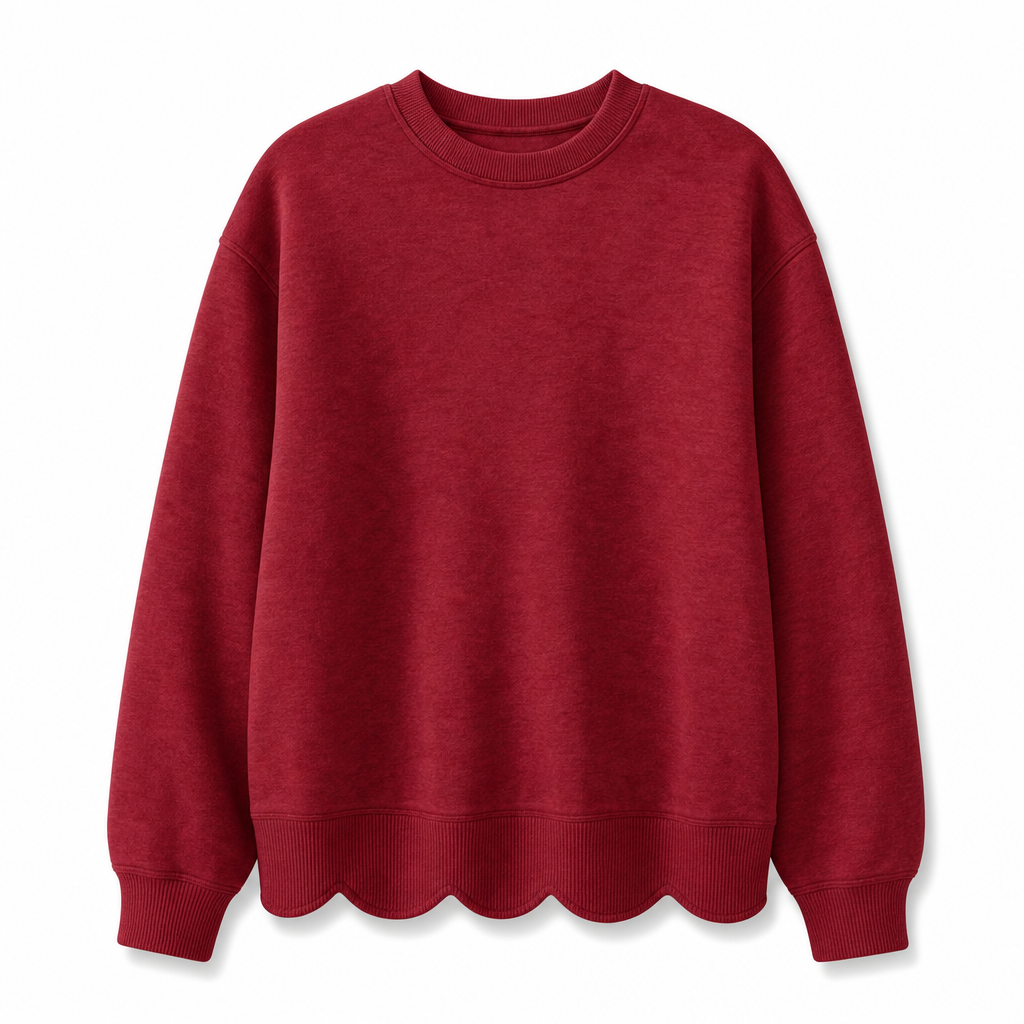 🌸 Clean Crew Neck Look | Women's Scalloped Hem Crew Neck Sweatshirt