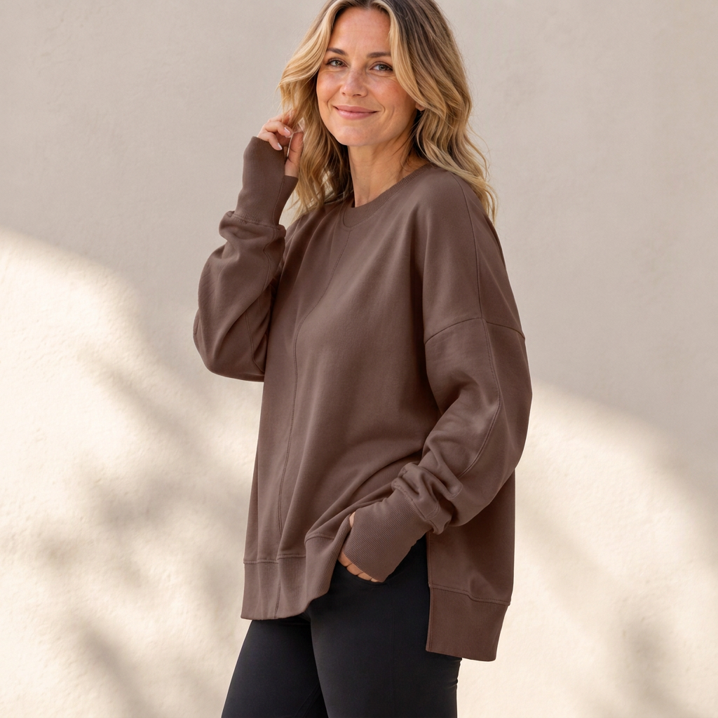 👚 Relaxed Comfort, Flowing Side Detail | Women's Loose Crewneck Side Slit Sweatshirt