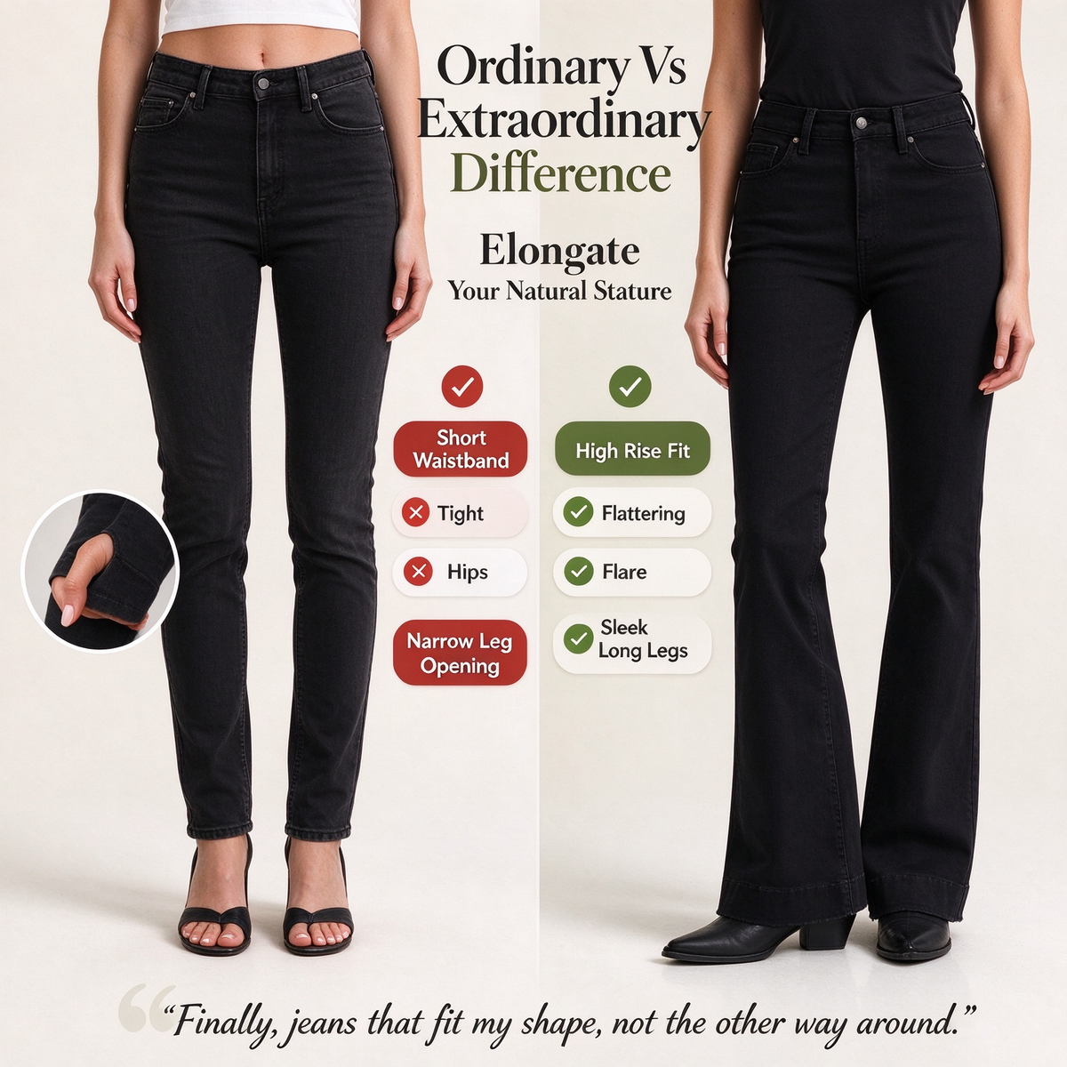 Women's High-Waisted Flare Denim Jeans Classic Black Slim Fit Five-Pocket Pants