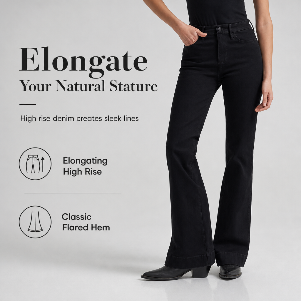 Women's High-Waisted Flare Denim Jeans Classic Black Slim Fit Five-Pocket Pants