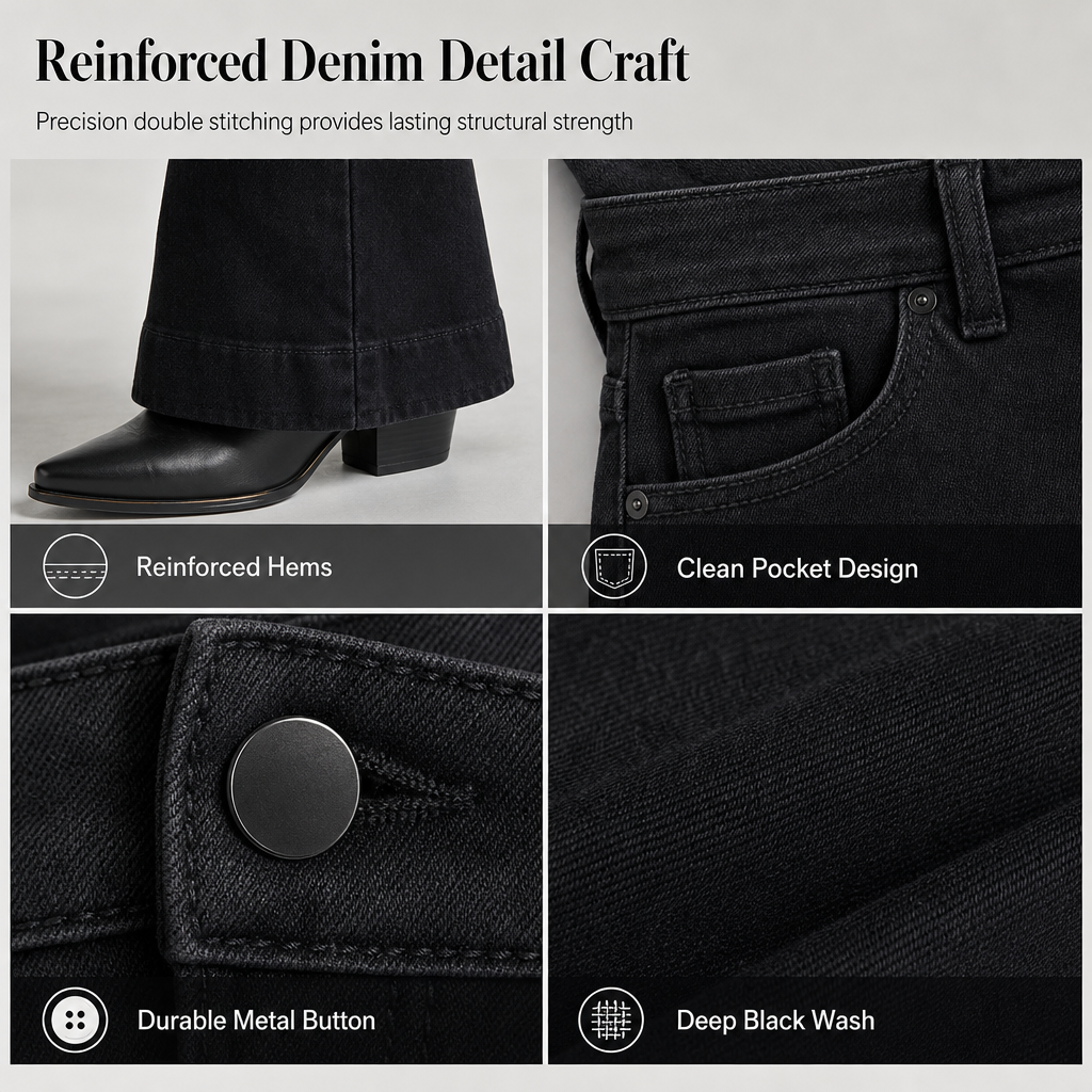 Women's High-Waisted Flare Denim Jeans Classic Black Slim Fit Five-Pocket Pants