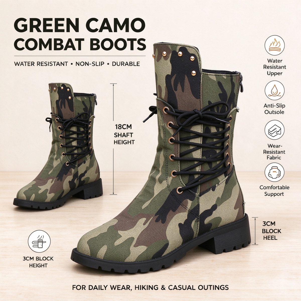 Womens Retro Western Cowboy Tall Boots Plus Size Camouflage Riveted High Boots