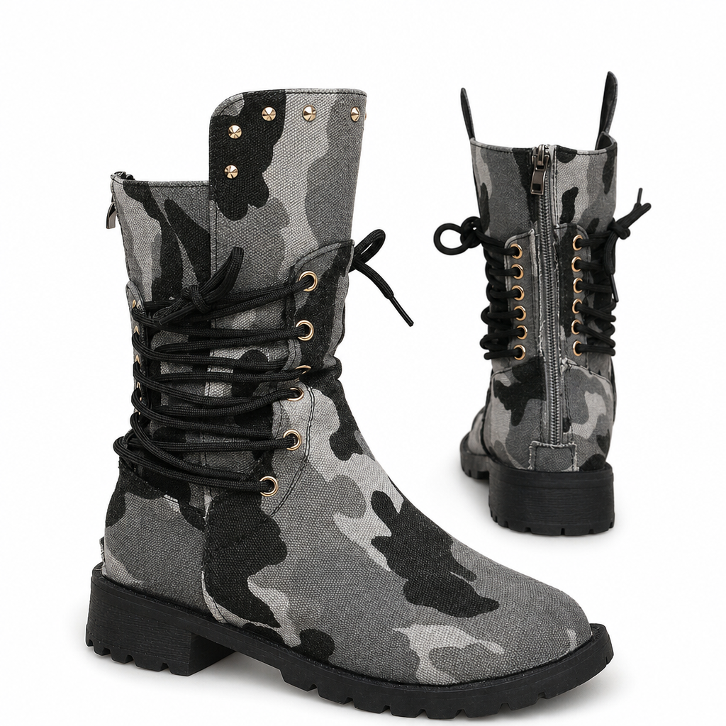 Womens Retro Western Cowboy Tall Boots Plus Size Camouflage Riveted High Boots