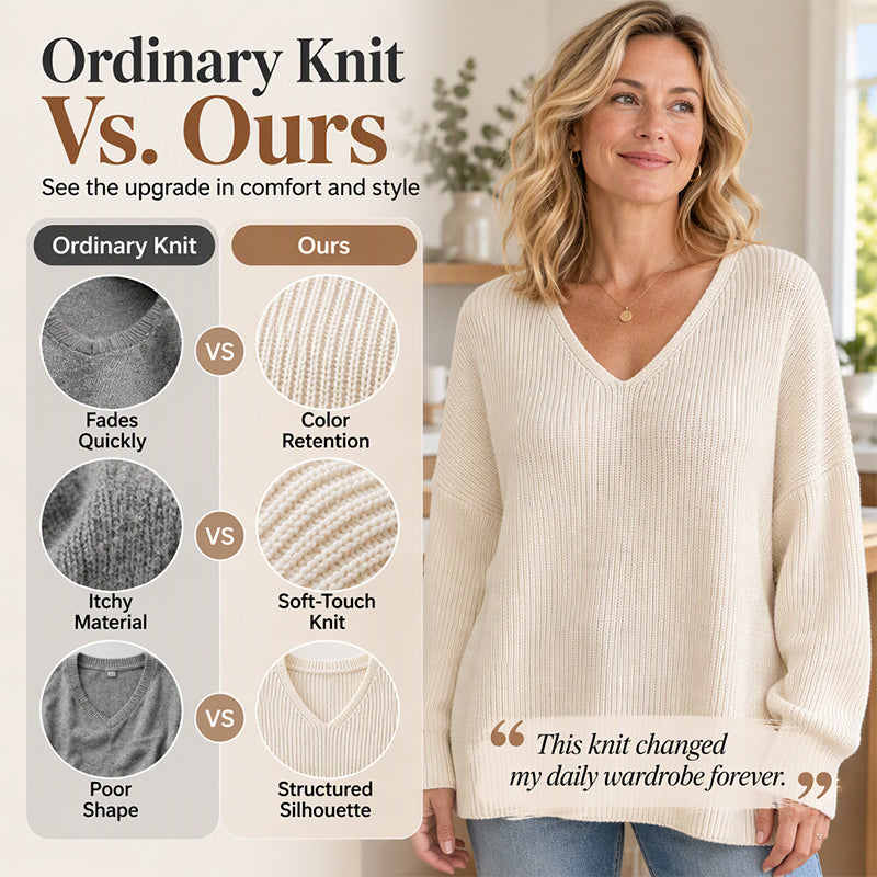 Women's Oversized V-Neck Knit Sweater
