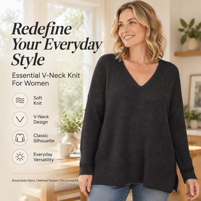 Women's Oversized V-Neck Knit Sweater