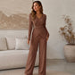Women's Textured Asymmetric Wrap Top & Wide-Leg Pants Set