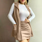 🧥 Polished Layered Look, Leg-Elongating Proportion | Women's Lapel Open Front Long Vest and Mini Skirt Set