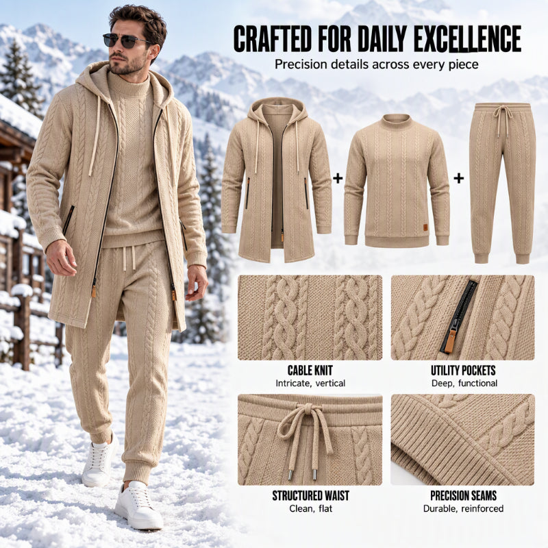 Men's Casual Cable Knit 3-Piece Set✨🔥𝙁𝙧𝙚𝙚 𝙎𝙝𝙞𝙥𝙥𝙞𝙣𝙜
