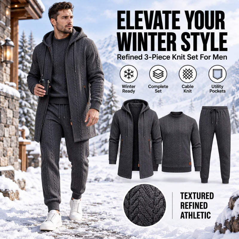 Men's Casual Cable Knit 3-Piece Set✨🔥𝙁𝙧𝙚𝙚 𝙎𝙝𝙞𝙥𝙥𝙞𝙣𝙜