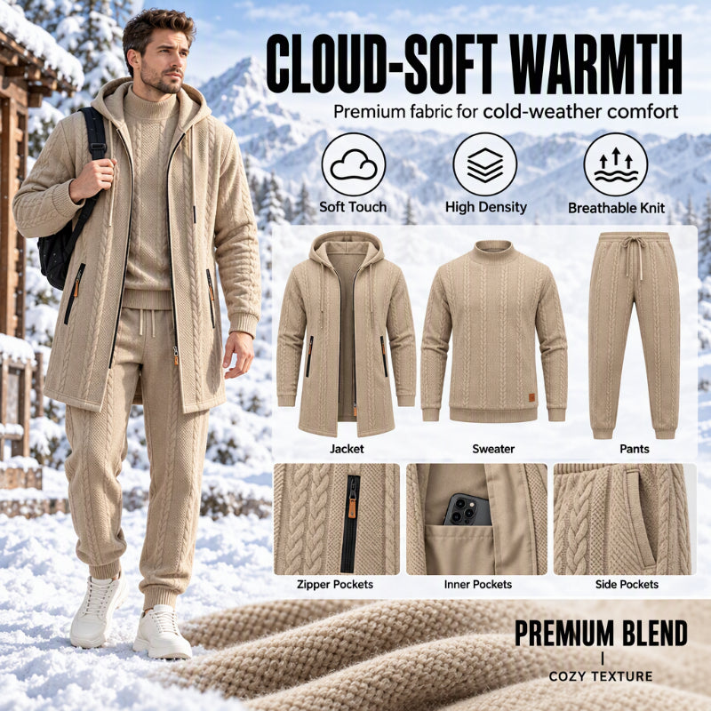 Men's Casual Cable Knit 3-Piece Set✨🔥𝙁𝙧𝙚𝙚 𝙎𝙝𝙞𝙥𝙥𝙞𝙣𝙜