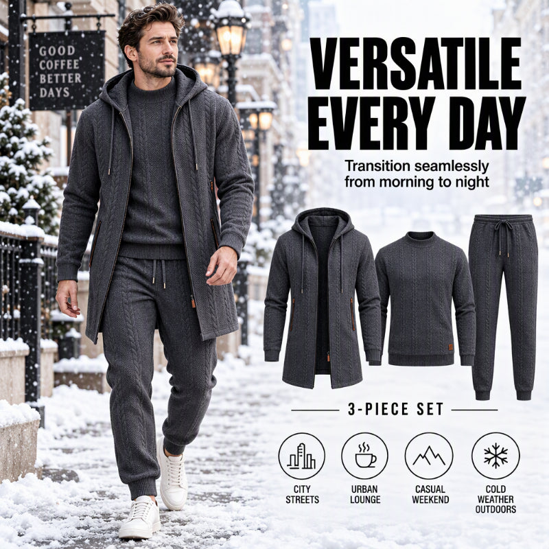 Men's Casual Cable Knit 3-Piece Set✨🔥𝙁𝙧𝙚𝙚 𝙎𝙝𝙞𝙥𝙥𝙞𝙣𝙜