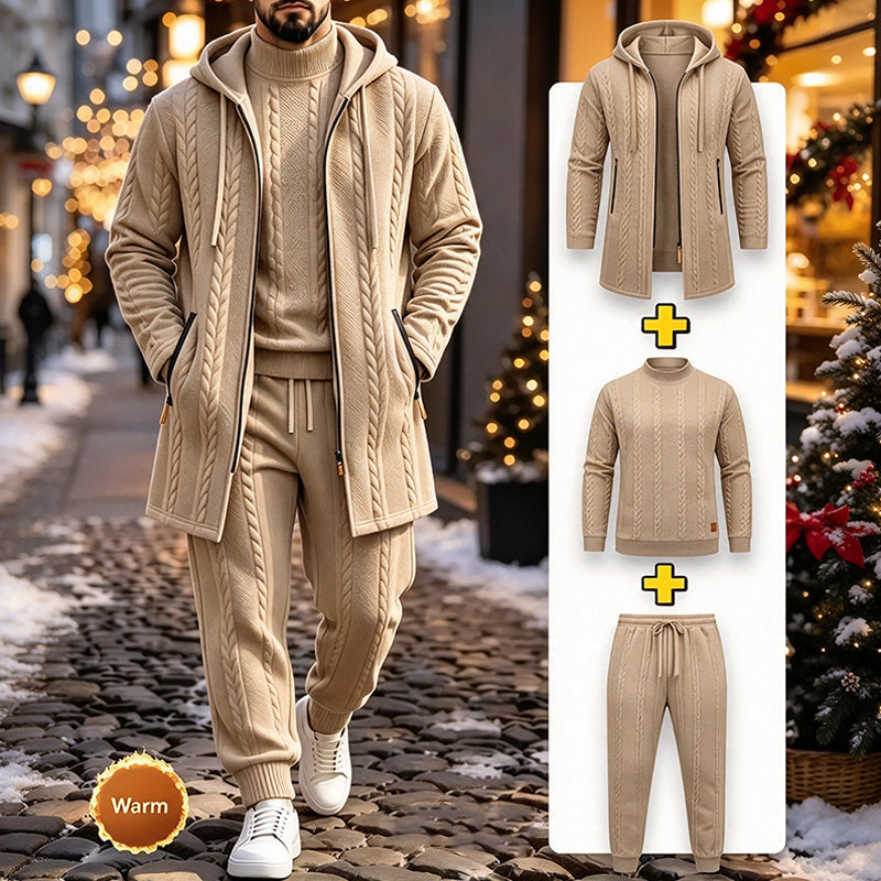 Men's Casual Cable Knit 3-Piece Set✨🔥𝙁𝙧𝙚𝙚 𝙎𝙝𝙞𝙥𝙥𝙞𝙣𝙜