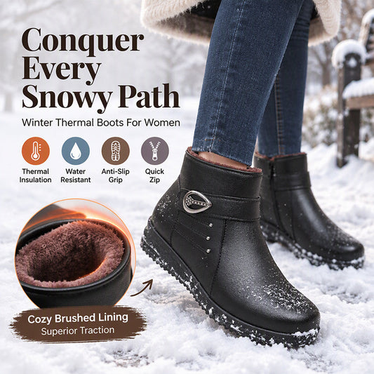 Women's PU Leather Plush-Lined Winter Boots