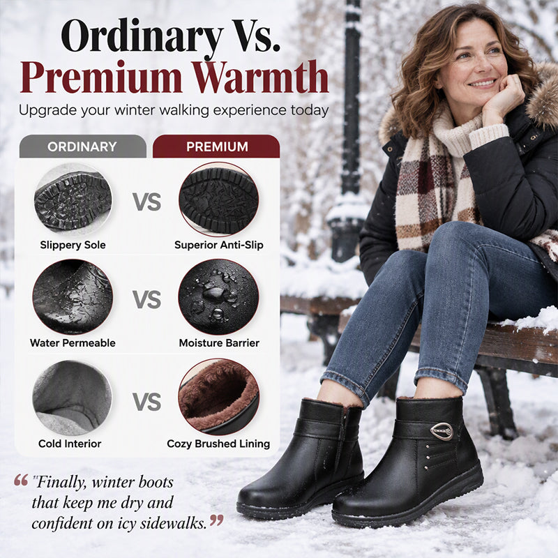 Women's PU Leather Plush-Lined Winter Boots