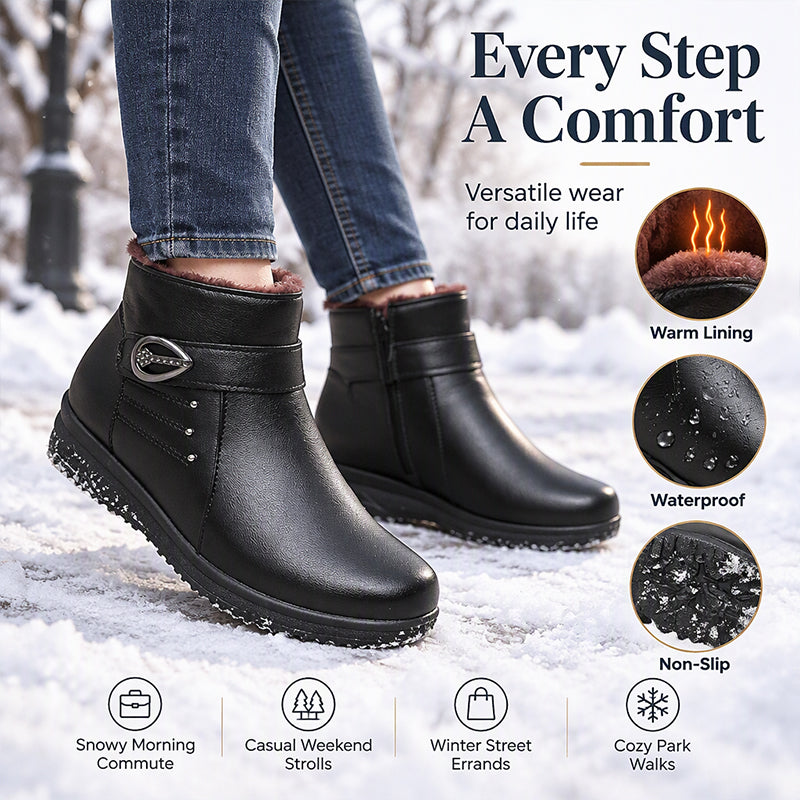 Women's PU Leather Plush-Lined Winter Boots