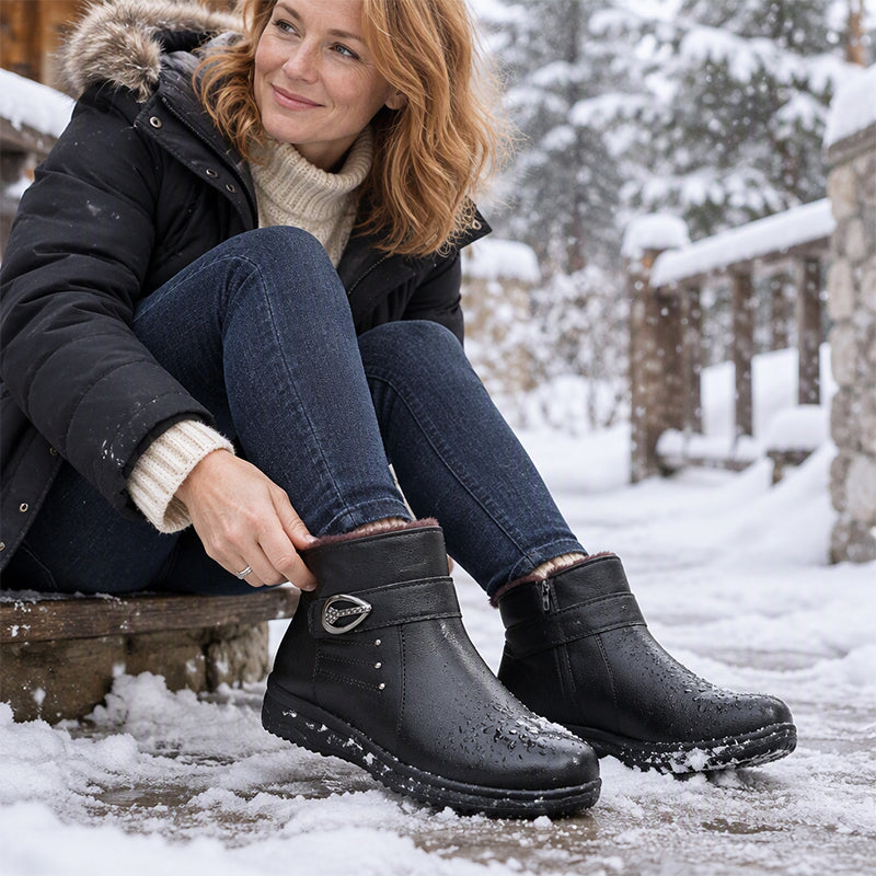 Women's PU Leather Plush-Lined Winter Boots