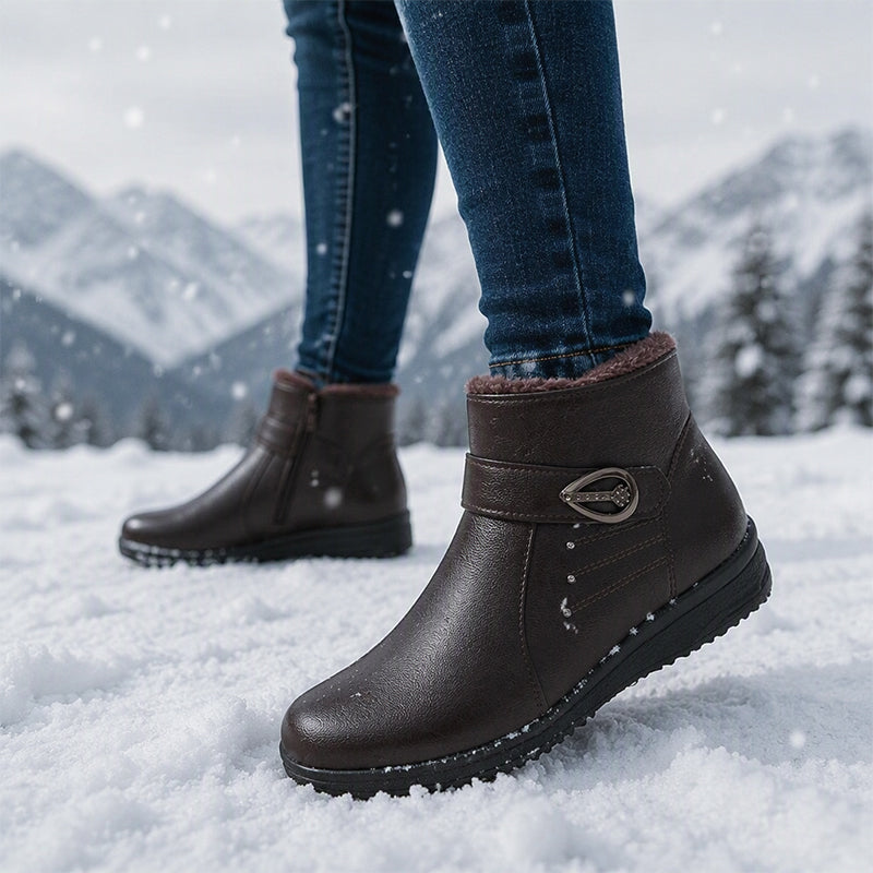 Women's PU Leather Plush-Lined Winter Boots