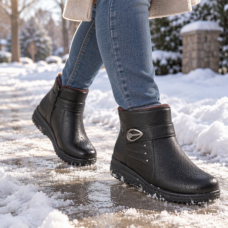 Women's PU Leather Plush-Lined Winter Boots