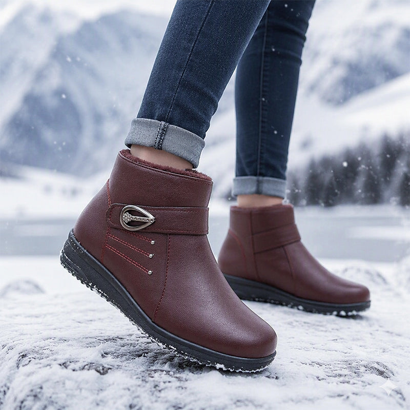 Women's PU Leather Plush-Lined Winter Boots