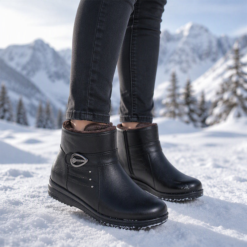 Women's PU Leather Plush-Lined Winter Boots