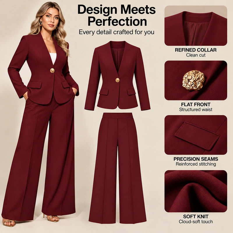 💖Black Friday Mega Deal – 50% off!💖 🍷Women's Elegant Blazer and Wide-Leg Pants Set