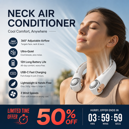 2026 HOT SALE50K+ SOLD! Neck Air Conditioner Fan – Ultra‑quiet, 360° rotating, 3 speeds. Hands‑free cooling, long battery. Summer essential!