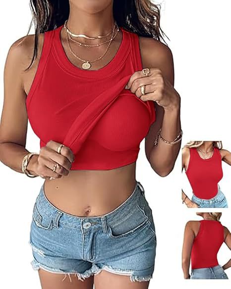 💖LAST DAY SPECIAL SALE 50% OFF🍃💖Women's Ribbed Stretchy Tank Top with Built-in Bra